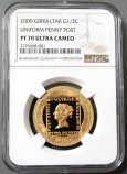 2000 GOLD GIBRALTAR 1/2 CROWN "PENNY STAMP" NGC PERFECT PROOF 70 ULTRA CAMEO "ONLY ONE CERTIFIED PERFECT 999 MINTED"