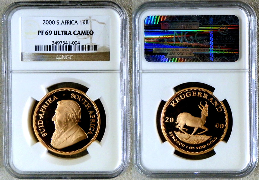 2000 GOLD SOUTH AFRICA NGC PROOF 69 ULTRA CAMEO 1 OZ PROOF KRUGERRAND ONLY 3,143 MINTED