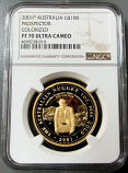 2001 P GOLD AUSTRALIA $100 PROSPECTOR 1oz NGC PROOF 70 ULTRA CAMEO ONLY 1323 MINTED