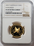 2001 P GOLD AUSTRALIA $50 PROOF 1/2oz KANGAROO COIN NGC PF 69 UC 419 MINTED