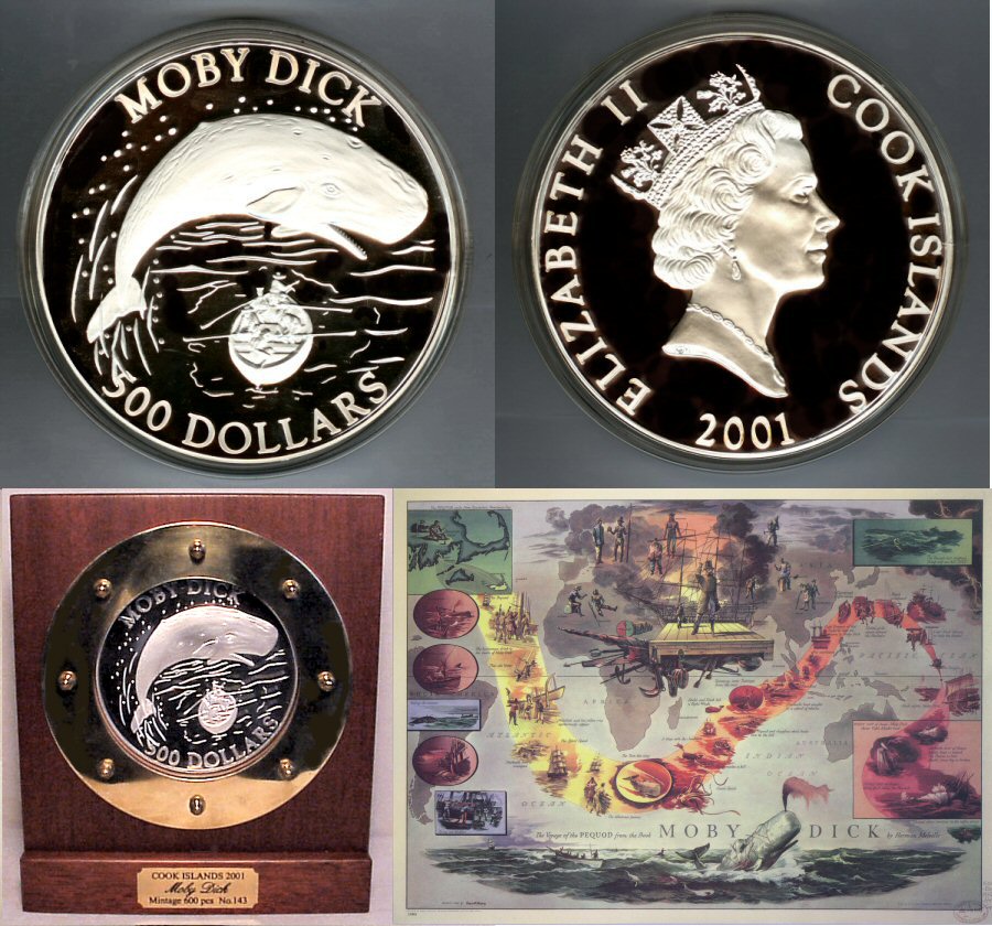 2001 SILVER COOK ISLANDS $500 MOBY DICK 2 KILO PROOF COIN
