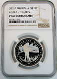 2003 PERTH MINT PLATINUM KOALA $100 NGC PROOF 69 ULTRA CAMEO ONLY 154 MINTED "THE ARTS" ONLY 55 MINTED