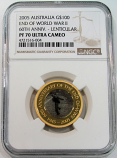 2005 GOLD AUSTRALIA $100 END OF WWII 60th ANNIVERSARY LENTICULAR NGC PROOF 70 ULTRA CAMEO  ONLY 604 MINTED