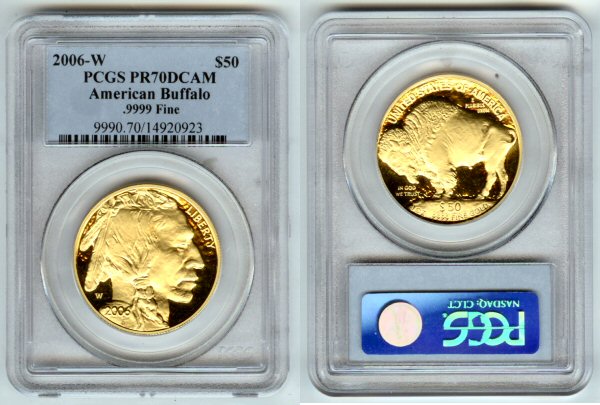 2006 W GOLD $50 BUFFALO PCGS PROOF 70 DCAM