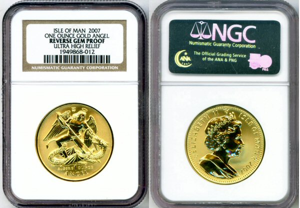 2007 GOLD ISLE OF MAN ARCH ANGEL REVERSE NGC GEM PROOF HIGH RELIEF