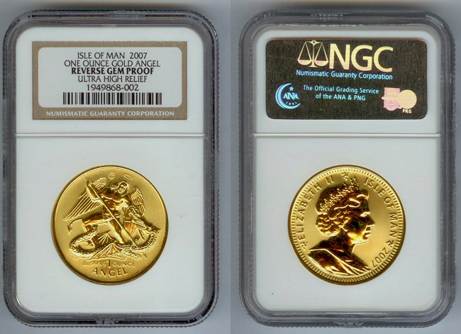 2007 GOLD ISLE OF MAN ARCH ANGEL NGC GEM PROOF 1,000 MINTED