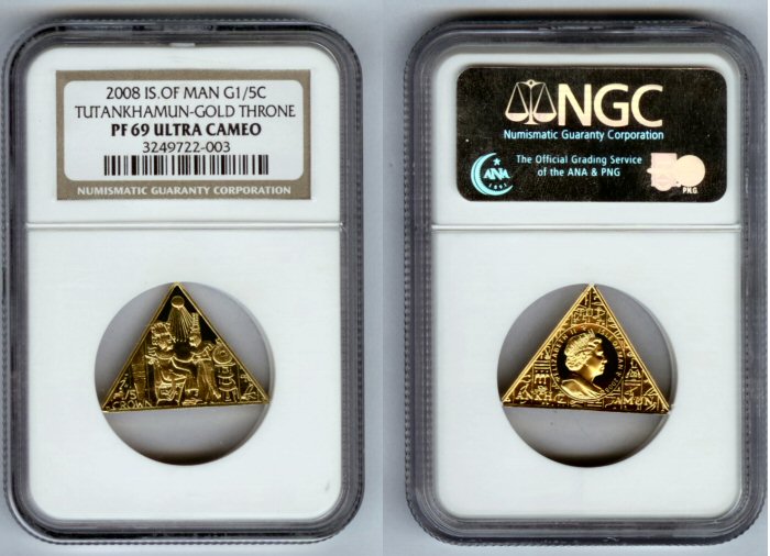 2008 GOLD IOM 1/5 OZ  KING TUT GOLD THRONE NGC PROOF 69 ULTRA CAMEO