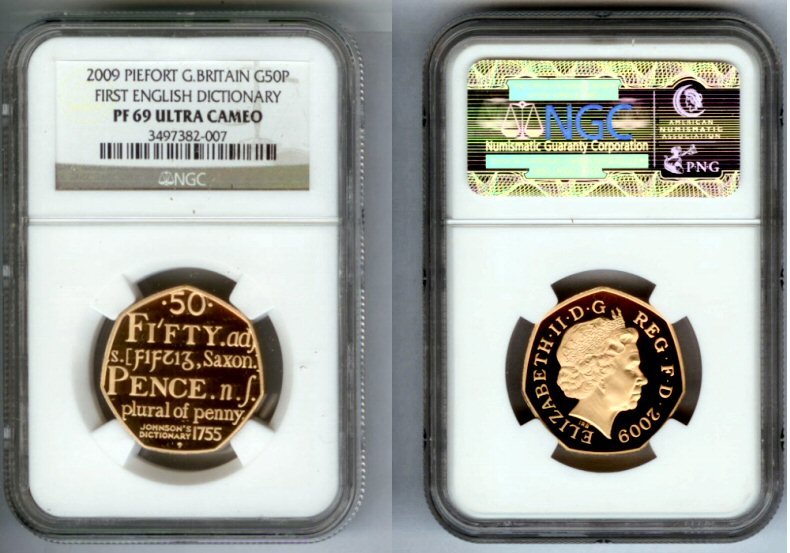 2009 GOLD GREAT BRITAIN PIEFORT NGC PROOF 69 ULTRA CAMEO "FIRST DICTIONARY" ONLY 40 COINS MINTED 