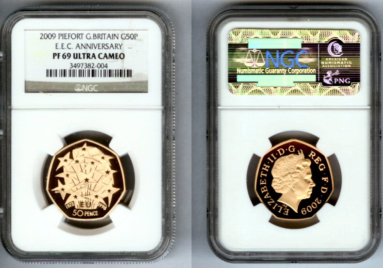 2009 GOLD GREAT BRITAIN PIEFORT NGC PROOF 69 ULTRA CAMEO "E.E.C. ANNIVERSARY" ONLY 40 COINS MINTED