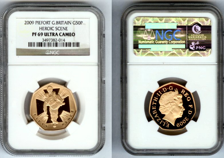 2009 GOLD GREAT BRITAIN PIEFORT NGC PROOF 69 ULTRA CAMEO "HEROIC SCENE" ONLY 40 MINTED