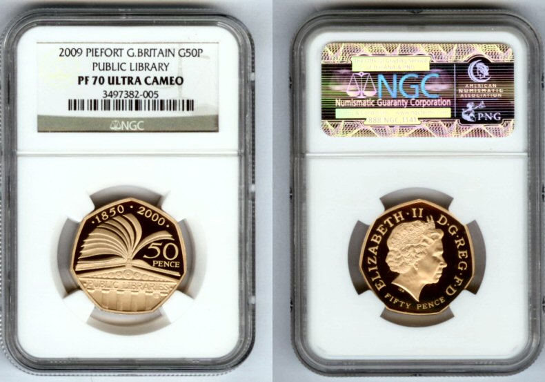2009 GOLD GREAT BRITAIN PIEFORT NGC PROOF 70 ULTRA CAMEO "PUBLIC LIBRARY" ONLY 40 COINS MINTED