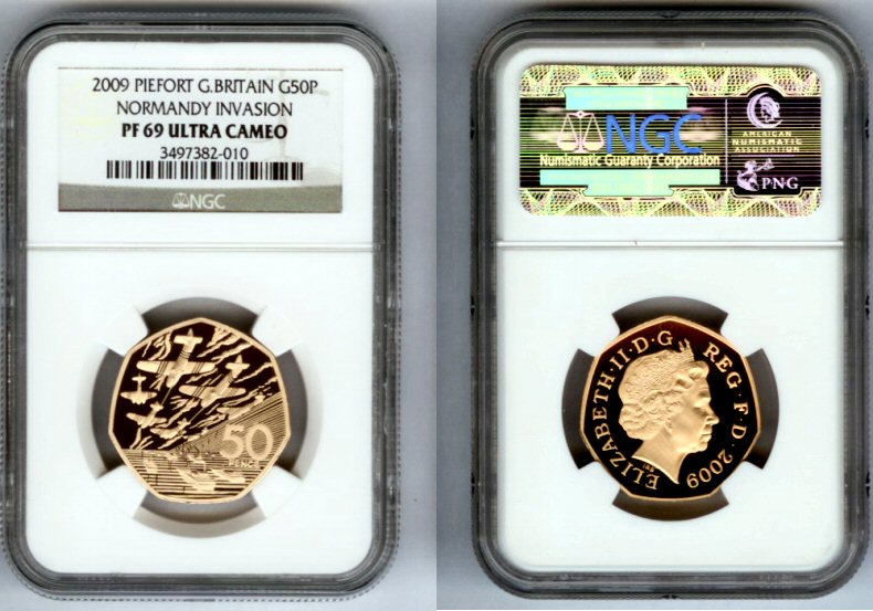 2009 GOLD GREAT BRITAIN PIEFORT NGC PROOF 69 ULTRA CAMEO "NORMANDY INVASION" ONLY 40 COINS MINTED 
