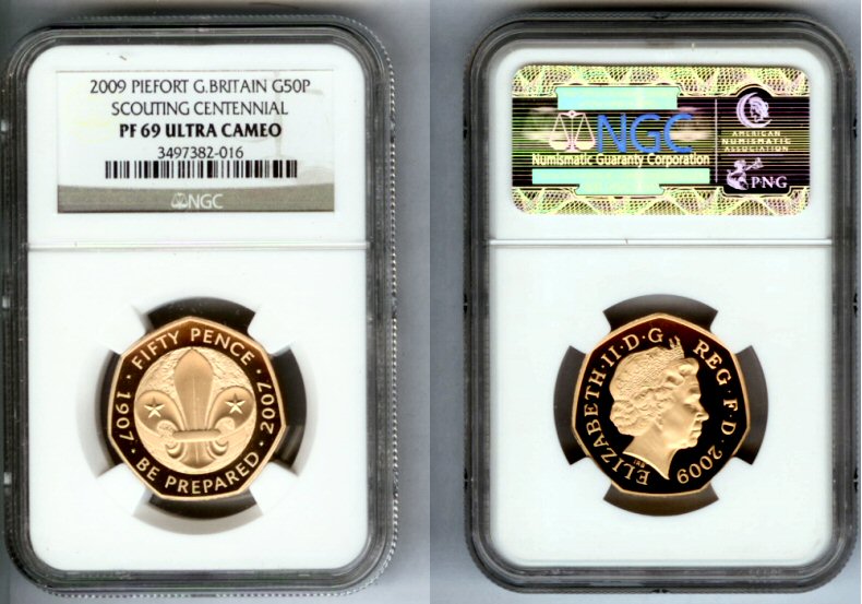 2009 GOLD GREAT BRITAIN PIEFORT NGC PROOF 69 ULTRA CAMEO "SCOUTING" ONLY 40 MINTED