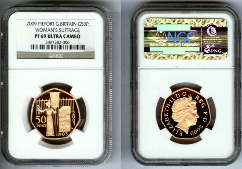 2009 GOLD GREAT BRITAIN PIEFORT NGC PROOF 69 ULTRA CAMEO "WOMANS SUFFRAGE" ONLY 40 COINS MINTED 