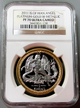 2011 PLATINUM & GOLD BI-METAL ISLE OF MAN  ANGEL NGC PROOF 70 ULTRA CAMEO ONLY 500 MINTED