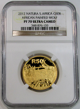 2012 GOLD SOUTH AFRICA 50 RAND NATURA AFRICAN PAINTED WOLF NGC PROOF 70 ULTRA CAMEO ONLY 352 MINTED