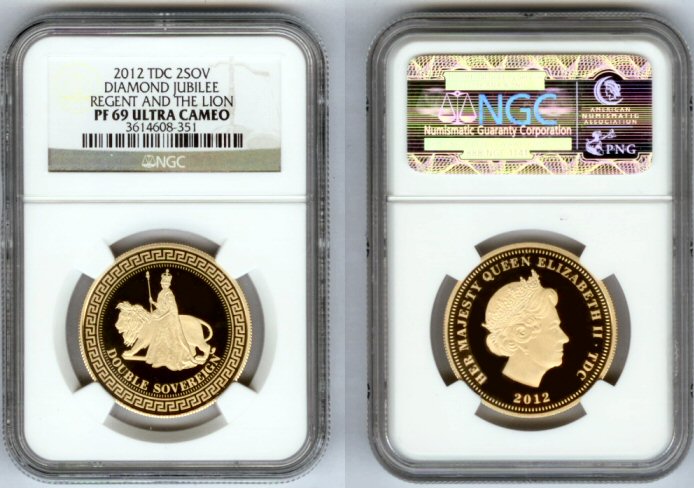 2012 GOLD TRISTAN DA CUNHA 2 POUNDS NGC PROOF 69 ULTRA CAMEO "QUEEN'S DIAMOND JUBILEE" ONLY 999 MINTED!