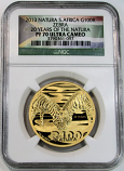 2013 GOLD SOUTH AFRICA 100 RAND ZEBRA (20 YEARS PRIVY) NATURA NGC PROOF 70 ULTRA CAMEO 76 MINTED