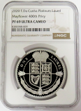 2020 PLATINUM TRISTAN DA CUNHA LAUREL MAYFLOWER 400th PRIVY NGC PROOF 69 UC 799 MINTED