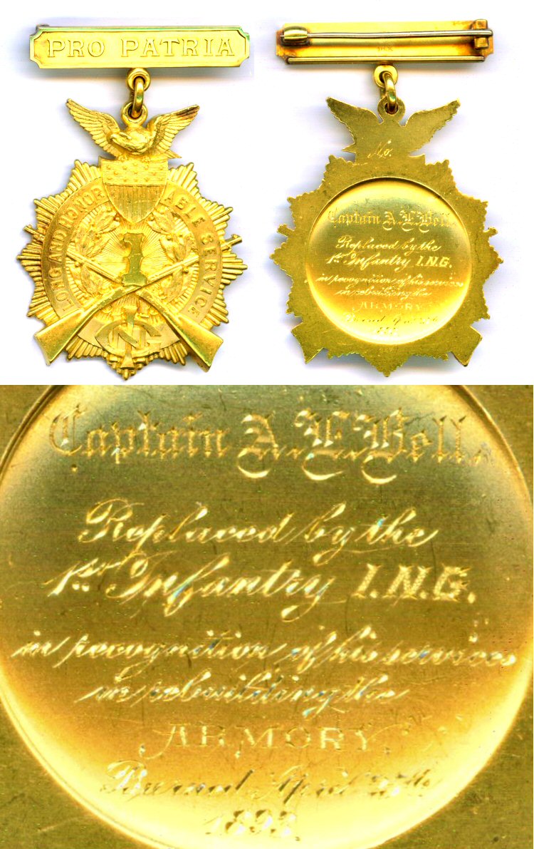 1893 GOLD TIFFANY UNIQUE ILLINOIS NATIONAL GUARD  2 OZ 24K MEDAL