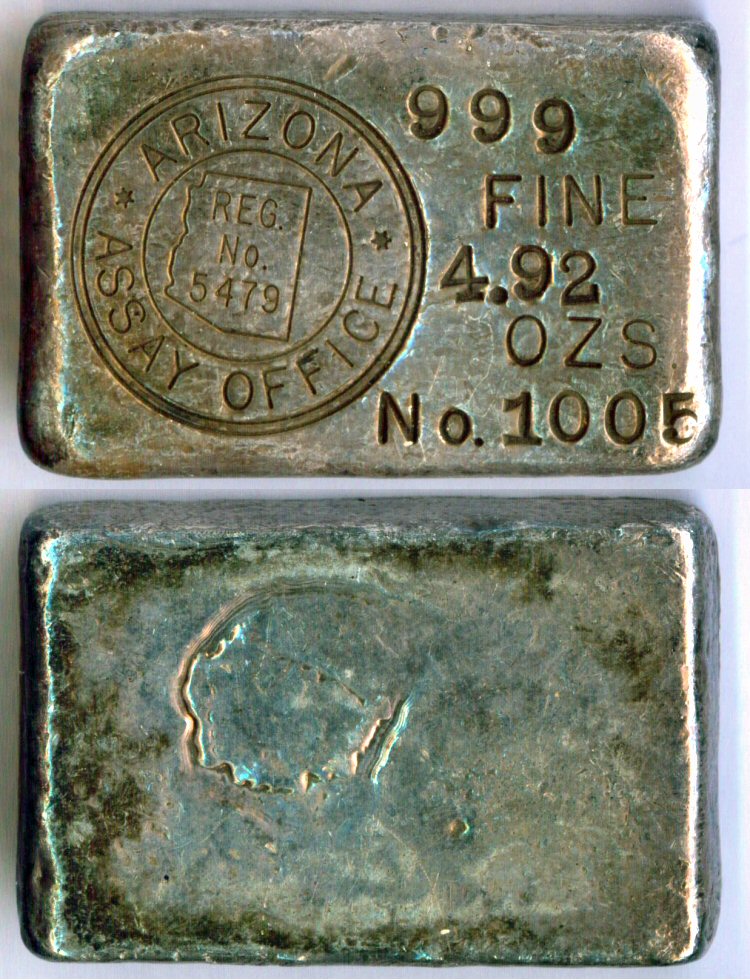 1969 SILVER ARIZONA ASSAY OFFICE LOAF BAR INGOT 4.92 OZS