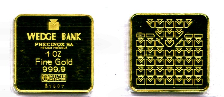 WEDGE BANK SWITZERLAND SQUARE GOLD COLLECTOR BAR 1 OZ