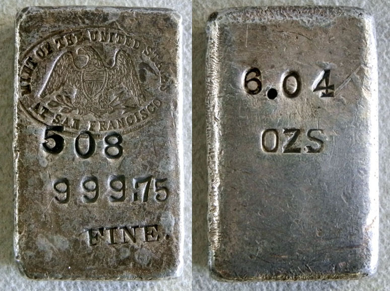 1800's SILVER BAR U.S. MINT AT SAN FRANCISCO ASSAY INGOT 6.04 OZ