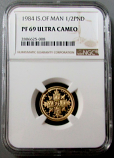 1984 GOLD ISLE OF MAN 1/2 POUND NGC PROOF 69 ULTRA CAMEO "LESS THAN 10 MINTED"
