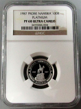 1987 PLATINUM PROBE NAMIBIA (GERMAN ADMINISTRATION) 100 RAND NGC PROOF 68 ULTRA CAMEO  "75th ANNIVERSARY REITER MONUMENT HORSEMAN BUSHRIDERS OF THE GERMAN COLONIAL ARMY" ONLY 15 MINTED 