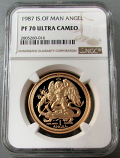 1987 GOLD ISLE OF MAN 1 OUNCE ARCH ANGEL MICHAEL NGC PERFECT PROOF 70 ULTRA CAMEO