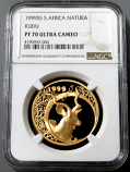 1999 SS GOLD SOUTH AFRICA 1 OZ NATURA NGC PROOF 70 ULTRA CAMEO "MONARCHS OF AFRICA NATURA SERIES - KUDU, "KING OF THE ANTELOPE" ONLY 247 MINTED 