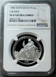 1988 PLATINUM SWITZERLAND 1 UNZE LUZERN NGC PROOF 67 ULTRA CAMEO LUCERNE "ONLY 54 MINTED"