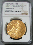 1908 GOLD AUSTRIA 100 CORONA LADY IN CLOUDS JUBILEE NGC PROOF 62 CAMEO