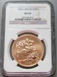 1984 GOLD GREAT BRITAIN 5 SOVEREIGN COIN NGC MINT STATE 69 