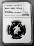 1978 PLATINUM ISLE OF MAN 10 NEW PENCE NGC PROOF 68 ULTRA CAMEO ONLY 600 MINTED 
