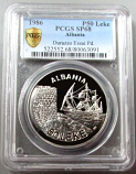 1986 PALLADIUM ALBANIA 50 LEKE PCGS SPECIMEN PROOF 68 "DURAZZO PATTERN COMMEMORATIVE" ONLY 15 MINTED 