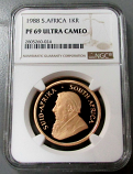 1988 GOLD SOUTH AFRICA KRUGERRAND NGC PROOF 69 ULTRA CAMEO