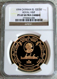 1994 GOLD CAYMAN ISLANDS $250 ROYAL VISIT NGC PROOF 69 ULTRA CAMEO ONLY 200 MINTED 