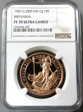 1987 GOLD GREAT BRITAIN 100 POUNDS NGC PERFECT PROOF 70 ULTRA CAMEO BRITANNIA