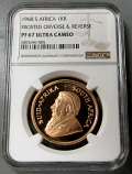 1968 GOLD SOUTH AFRICA RARE DOUBLE FROSTED 1 OZ KRUGERRAND NGC PROOF 67 ULTRA CAMEO 1,044 MINTAGE