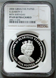 2006 PLATINUM GIBRALTAR 5 POUNDS ELIZABETH II 80TH BIRTHDAY NGC PROOF 69 ULTRA CAMEO "ONLY 25 MINTED" 