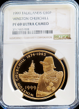 1999 GOLD FALKLAND ISLANDS 50 PENCE NGC PROOF 69 ULTRA CAMEO  "WINSTON CHURCHILL" ONLY 125 MINTED