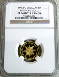 1969 SO GOLD EASTERN URUGUAY REPUBLIC 5 PESOS PATTERN NGC PROOF 66 ULTRA CAMEO "RARE OFF METAL STRIKING" PNA90 LESS THAN 100 MINTED