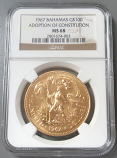 1967 GOLD BAHAMAS $100 NGC MINT STATE 68 "NEW CONSTITUTION" ONLY 1,200 MINTED  