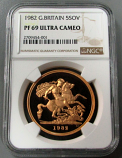 1982 GOLD GREAT BRITAIN 5 POUNDS NGC PROOF 69 ULTRA CAMEO