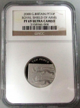 2008 PLATINUM GREAT BRITAIN 10 PENCE ROYAL SHIELD OF ARMS NGC PROOF 69 ULTRA CAMEO ONLY 184 MINTED