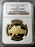 2001 GOLD SIERRA LEONE $250 NGC PROOF 69 ULTRA CAMEO "COUGAR" ONLY 999 MINTED 