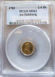 1782 GOLD AUSTRIA SALZBURG 1/4 DUCAT COIN PCGS MINT STATE 62