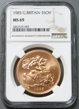 1985 GOLD GREAT BRITAIN 5 POUNDS NGC MINT STATE 69