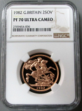 1982 GOLD GREAT BRITAIN 2 POUNDS NGC PERFECT PROOF 70 ULTRA CAMEO 